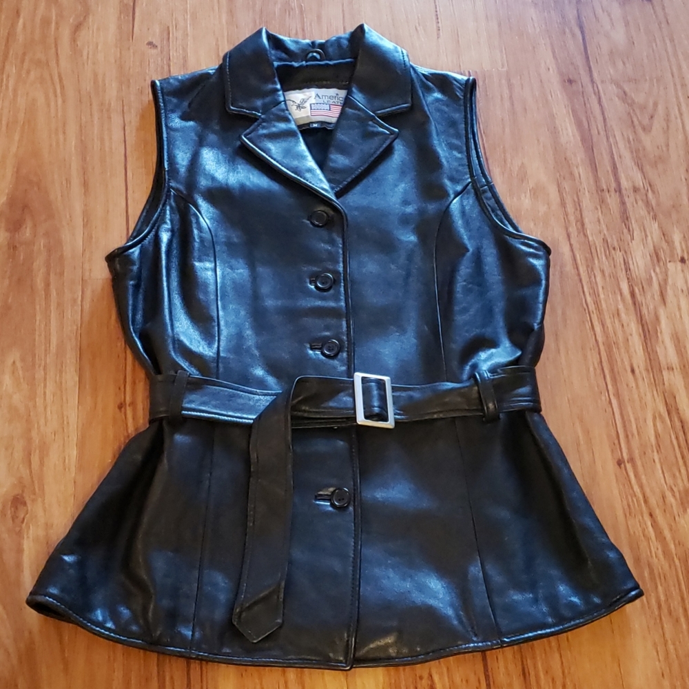 American Leather Vest Jacket w/ adjustable belt